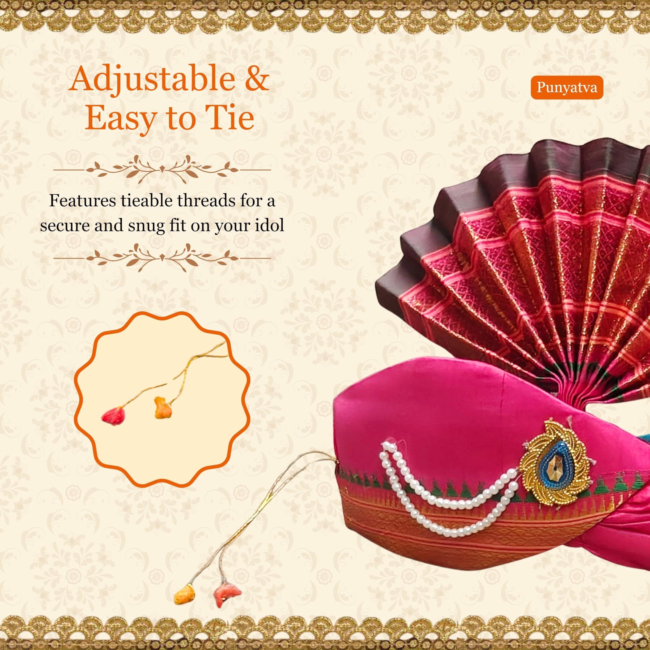 Punyatva Ganpati Feta Mukut (Turban, Silk, Pink) / Ganesh Pheta/Gauri Ganpati Festival Decoration Accessories/Ganpati Jewellery/